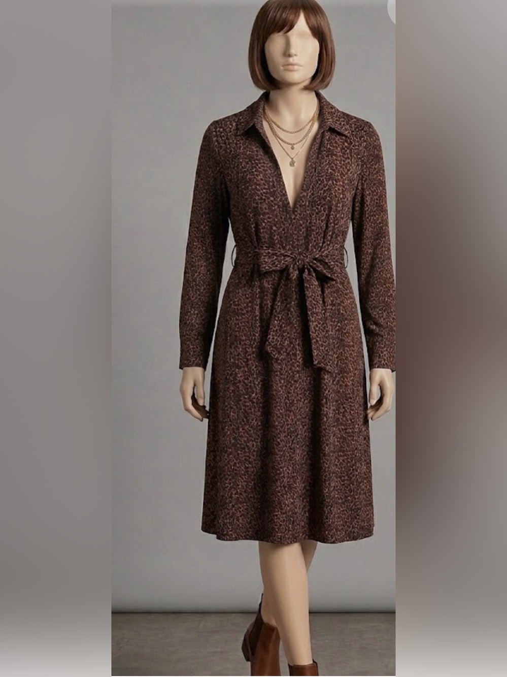 Talbots Brown Leopard-Print Midi Wrap Dress